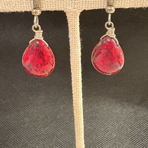 Elegant Red Teardrop Earrings in sterling silver wire